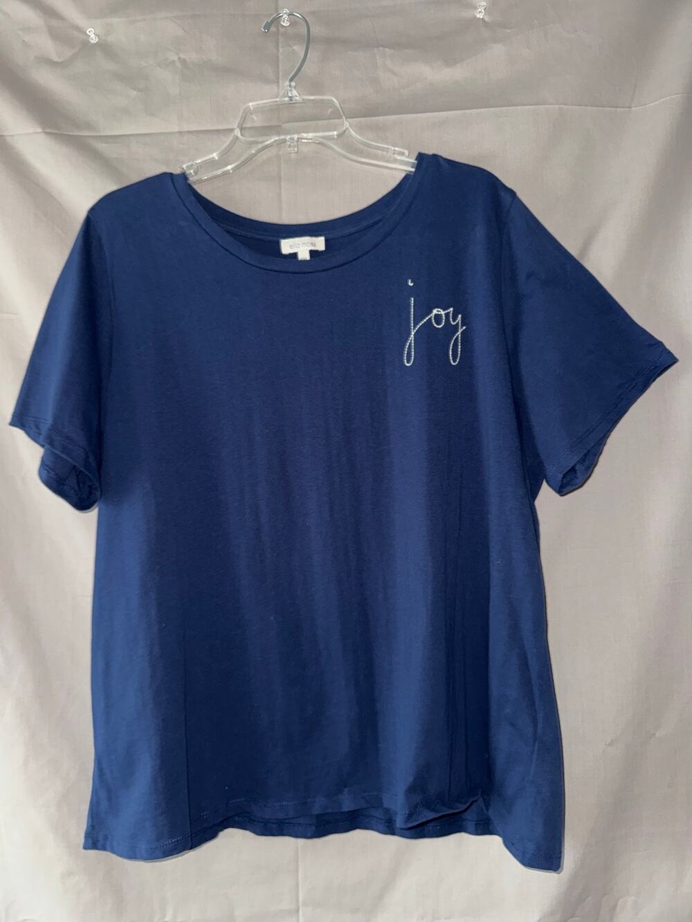 Ella Moss Women’s Joy Embroidered Blue Short Sleeve Crew Neck T-shirt, Size XXL
